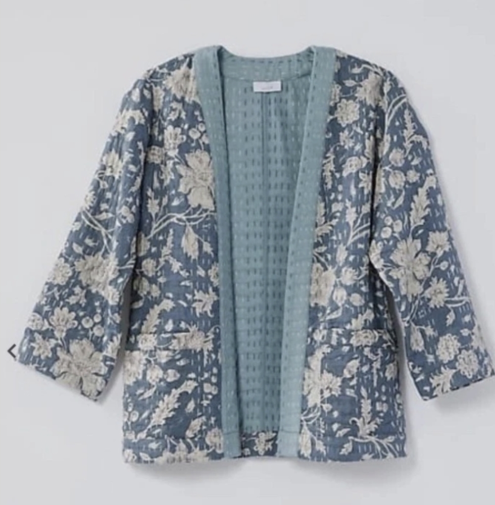 NEW J Jill Pure Cotton Indian Kantha Stitched Quilt Patch Pocket Jacket Size Lrg - Picture 6 of 16